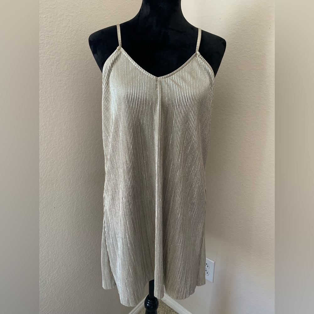 Love Fire Champagne Gold Pleated Tank Dress